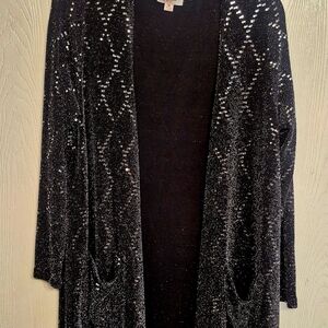 LulaRoe Elegant Sarah Black Sequin Women's Duster Cardigan With Pockets